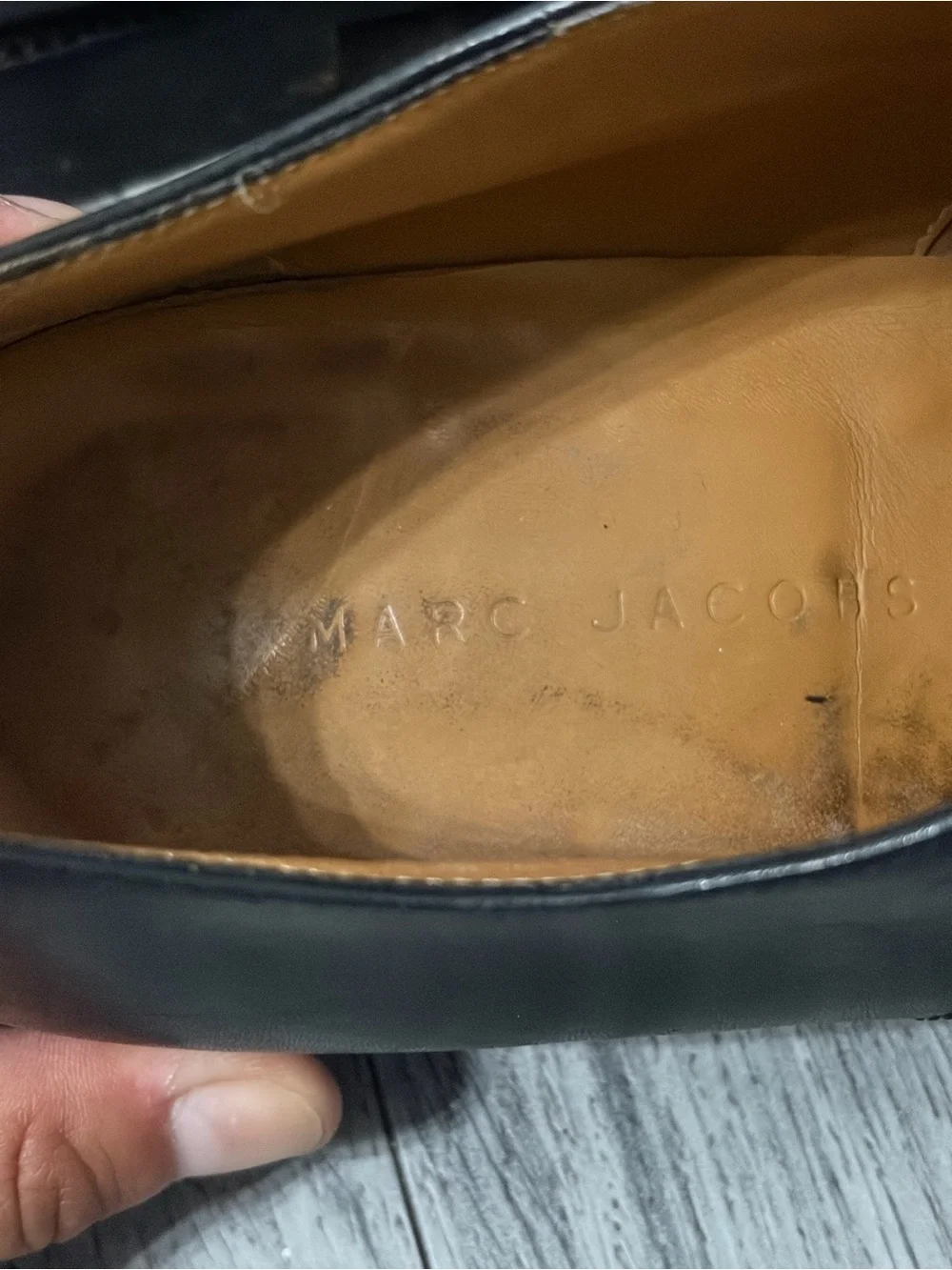Marc Jacobs Black Leather Derby Shoes with Tan Lining Sz 8/ 42